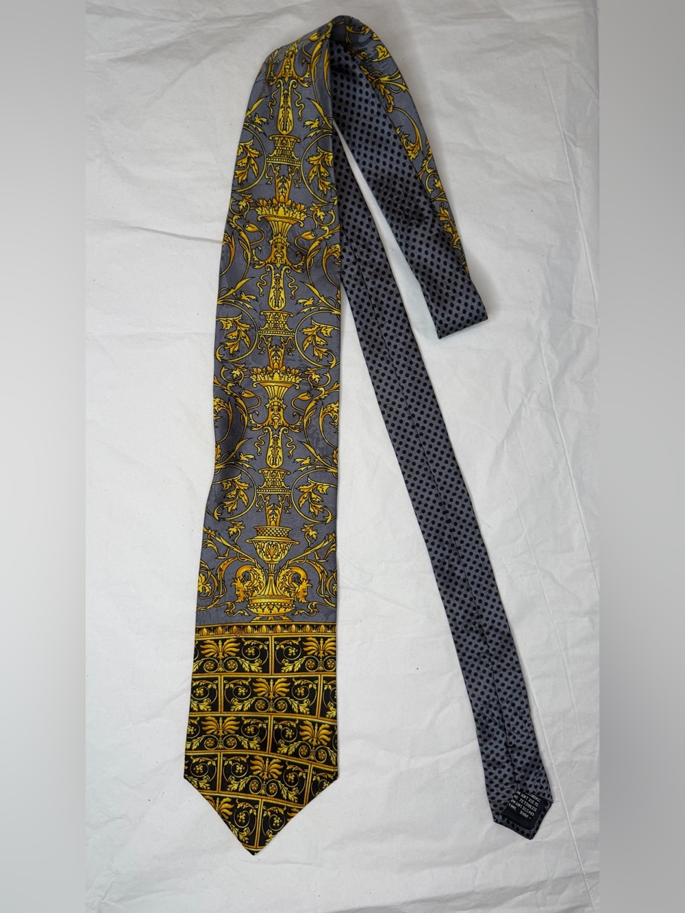 Versace Gray and Gold Baroque Silk Tie